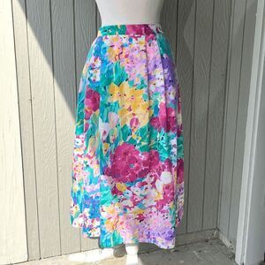 Vintage Koret Union Made Floral Skirt Cotton Blend Midi Pockets M/L